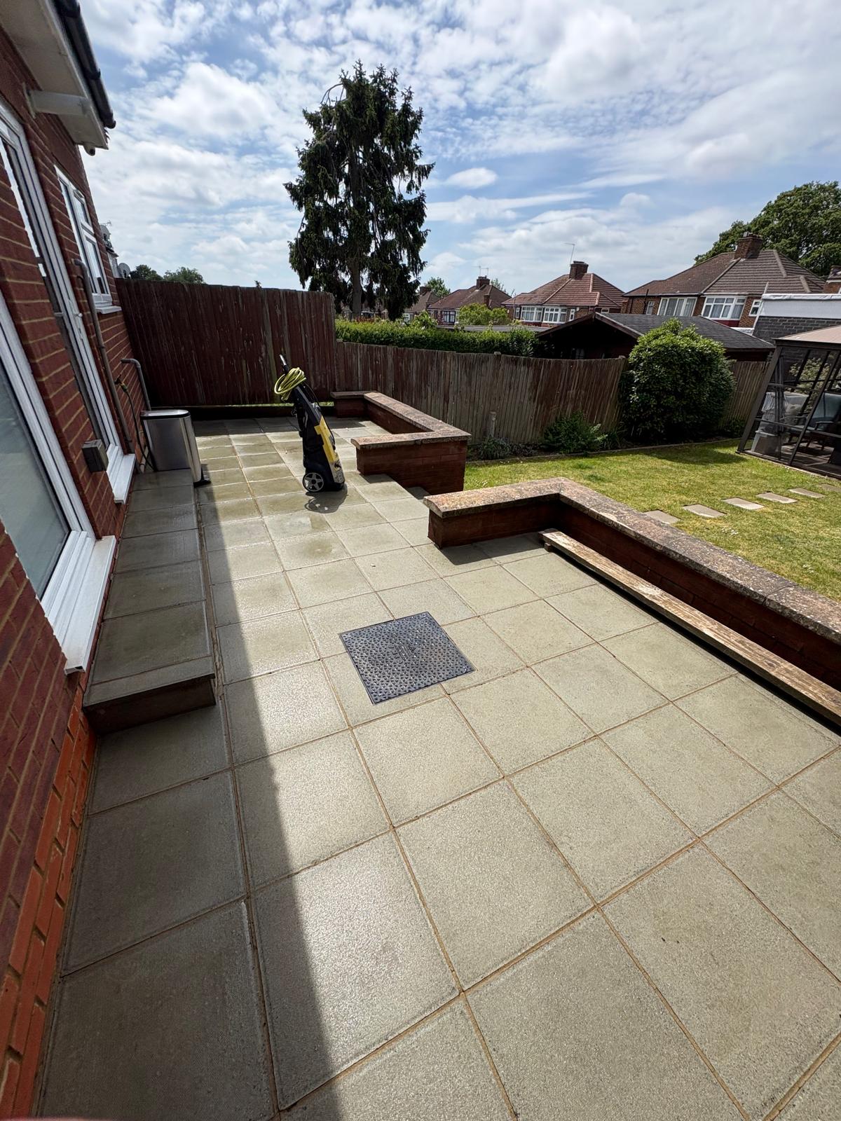 Concrete slab patio after pressure washing